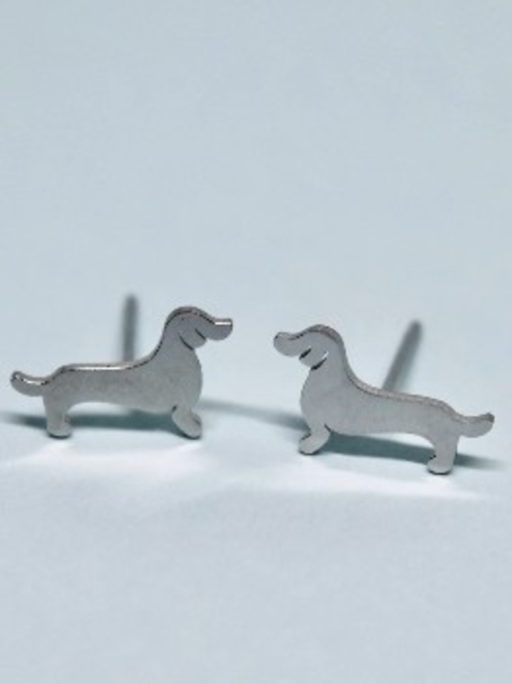 Silver Dachshund Dog Stud Earrings Weenie Dog